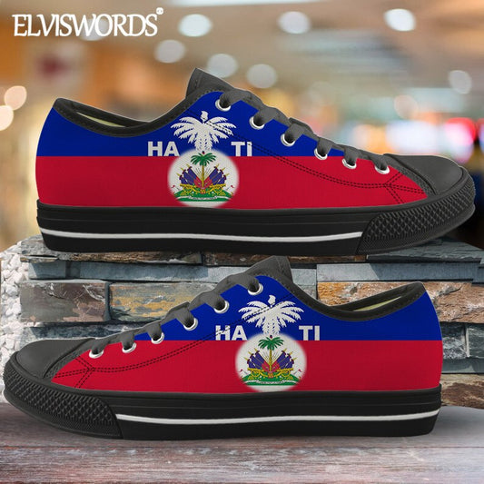 ELVISWORDS Brand Design Haiti Flags Canvas Sneaker for Women Men Leisure Vulca