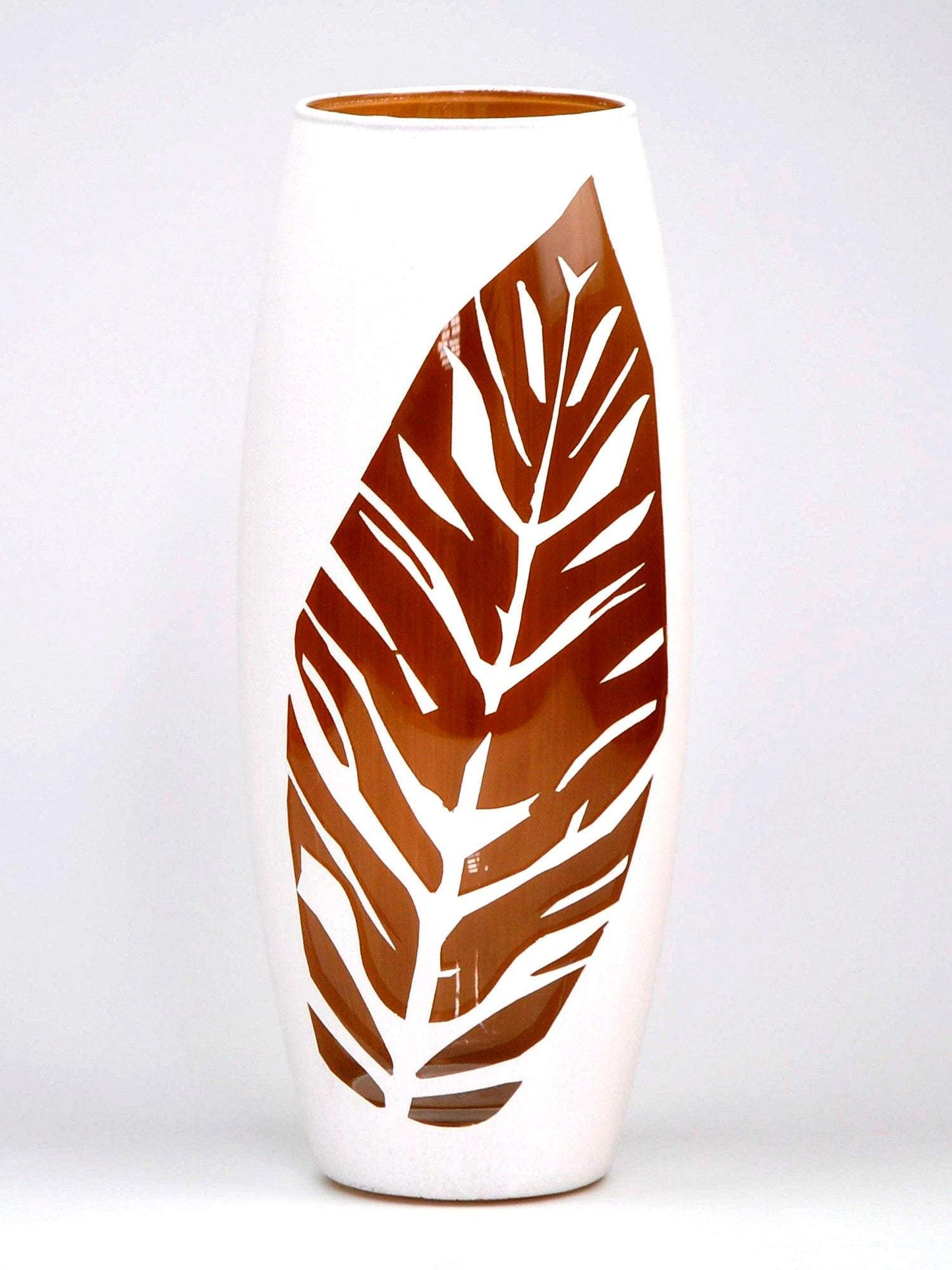 White Painted Art Glass Oval Vase for Flowers | Interior Design | Home Decor | Table Vase 10 Inch