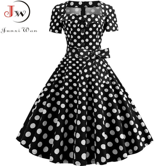 Women Summer Square Collar Short Sleeve Elegant Vintage Party Midi Dresses Floral Print High Waist A-Line Casual Holiday Vestido