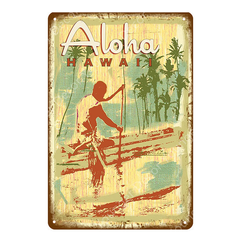 Vintage Surf Shop Decor Aloha Hawaii Metal Tin Signs Wall Art Painting Plate Seaside Bar Pub Club Plaque Waikiki Beach Poster