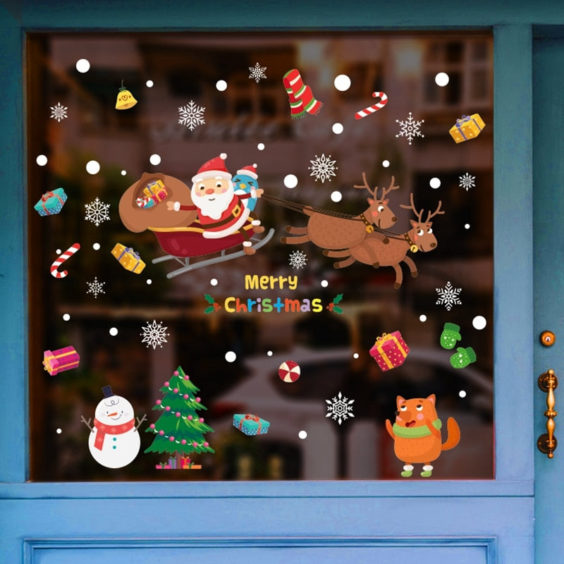 2020 Merry Christmas Wall Stickers Window Glass Festival Wall Decals Santa Murals New Year Christmas Decorations for Home Decor