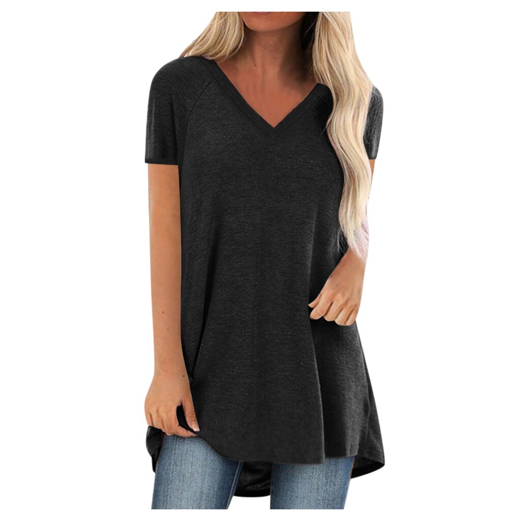 Summer Clothes for Women T-Shirts With Short Sleeves V-Neck Simplicity Solid Loose Pullover Grey Casual Cotton Female Top 5XL