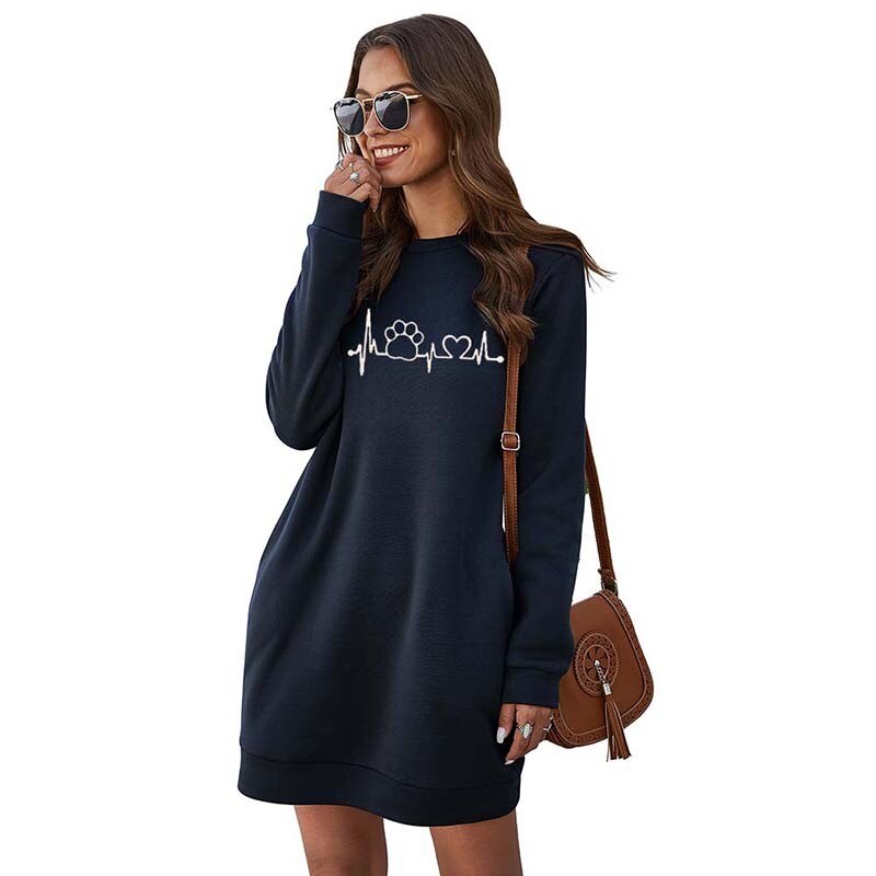 Embroidery Sweatshirt Dress Women Autumn Winter Long Sleeve Fashion Pocket Elegant Ladies Plus Size Casua Mini Dresses Vestidos