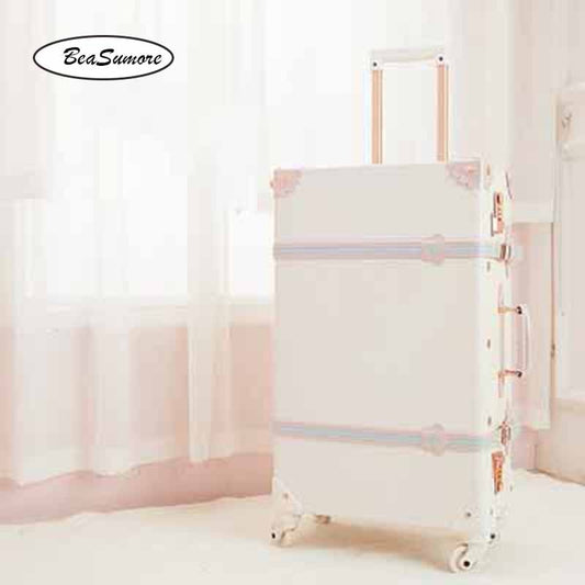 BeaSumore 26 Inch Retro PU Leather Rolling Luggage Sets Spinner Women Password Suitcase Wheels 20 Inch Women's Handbag Trolley