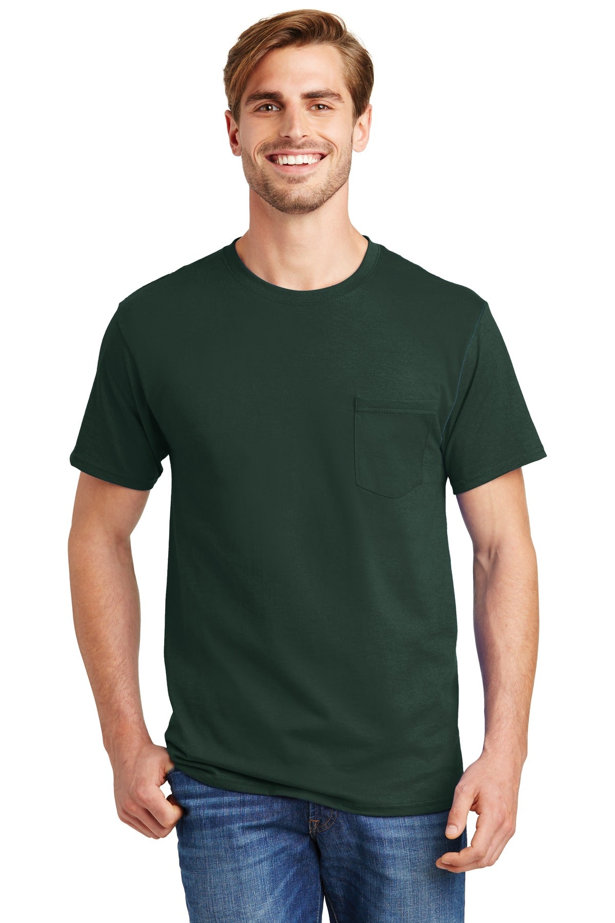 HanesÂ® - Authentic 100%  Cotton T-Shirt with Pocket.  5590