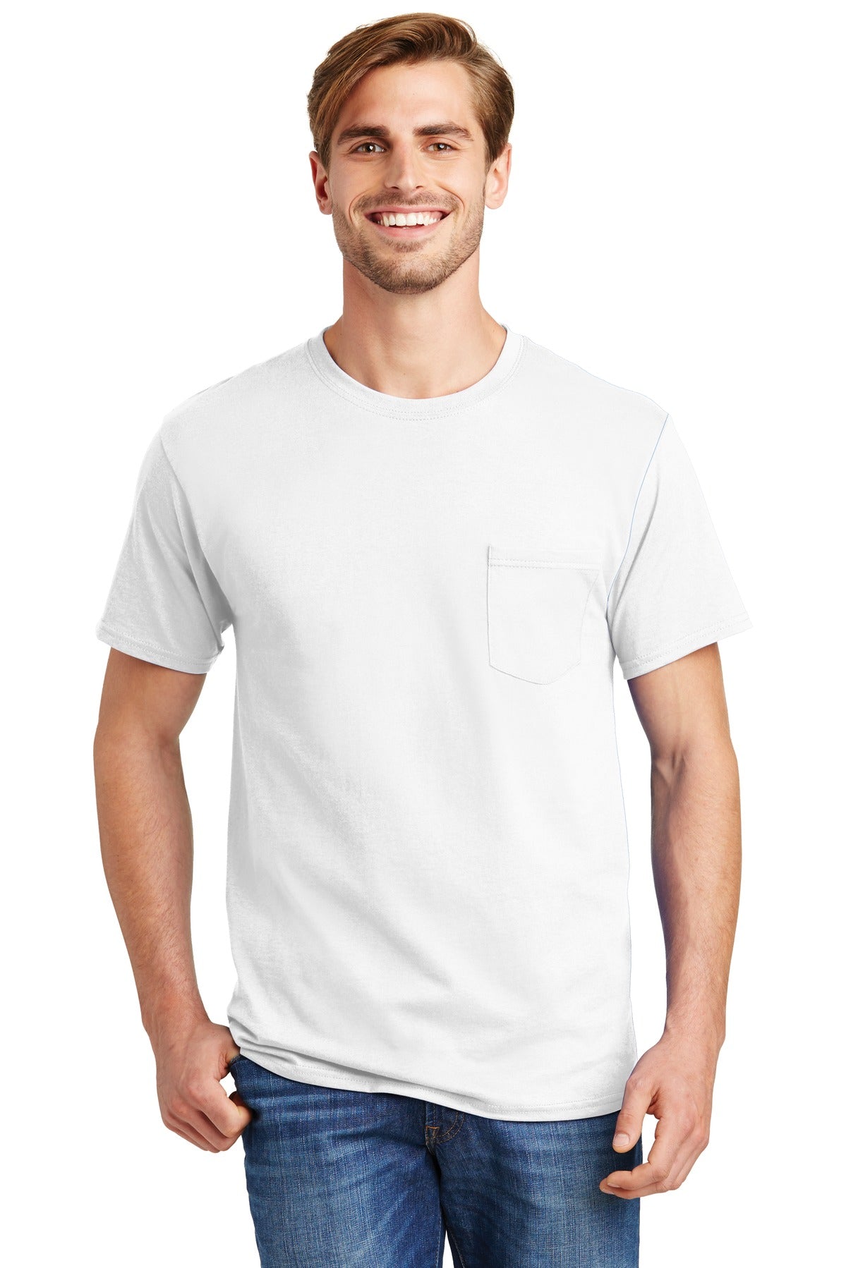 HanesÂ® - Authentic 100%  Cotton T-Shirt with Pocket.  5590