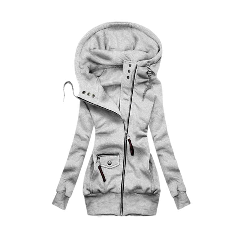 Winter Women Solid Hoodies Sweatshirt Fashion Casual Slim Long Sleeve Hooded Coat Streetwear Zipper Jacket Tops Femme