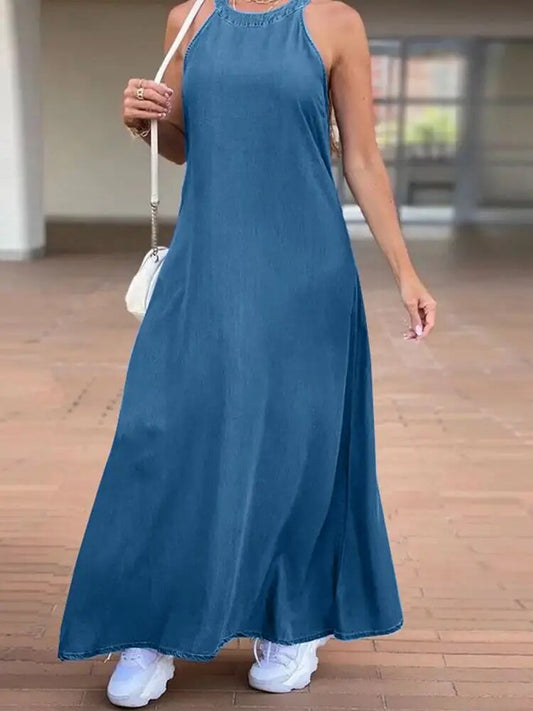 2023 PLUS SIZE ZANZEA Fashion Denim Long Dress Cute Women Halter Swing Sundress