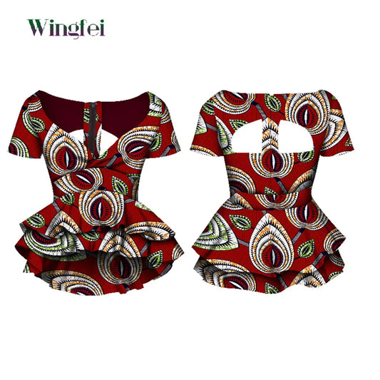 Dashiki African Clothes for Women Bazin Riche Gorgeous V-Neck Crop Top Shirts Ankar