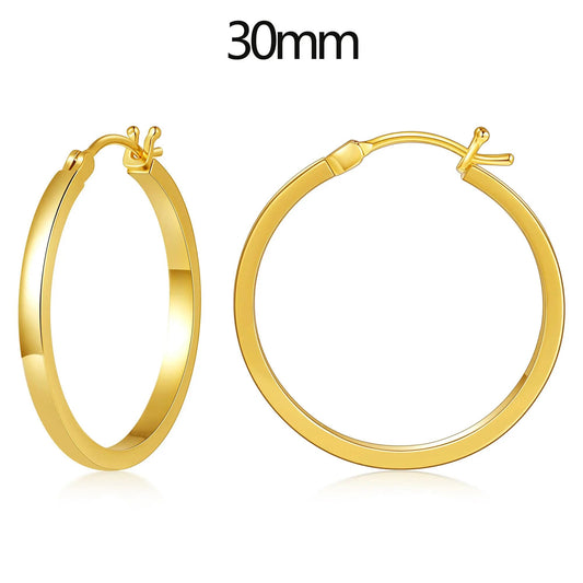 Vonmoos Lady High Quality Flatted Gold Hoop Earrings 14K Real Gold Plated Desig