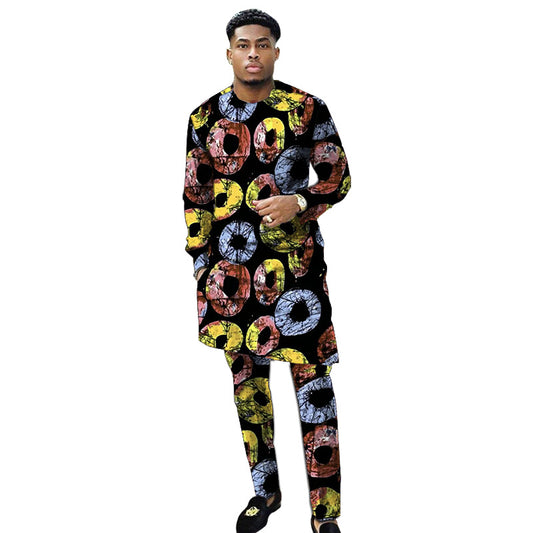 African clothing men's print set shirt with trouser patchwork Ankara pant sets