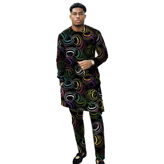 African clothing men's print set shirt with trouser patchwork Ankara pant sets