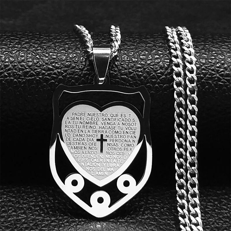 Heart Shape Bible Cross Necklace Women Stainless Steel Gold Color Long Chain Ne