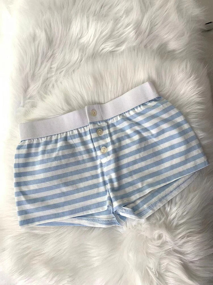 Casual Women Soft Cotton Front Buttons Shorts 2023 Summer Vintage Low Waist Fem