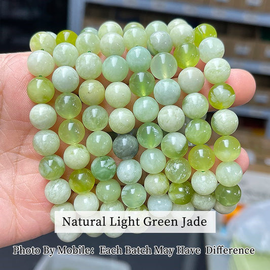 JD Natural Light Green White Jade Chinese Xiuyu Round Bead Bracelets Women Reik