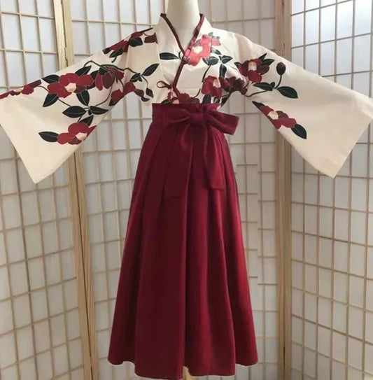 Kimono Sakura Girl Japanese Style Floral Print Vintage Dress Woman Oriental Cam