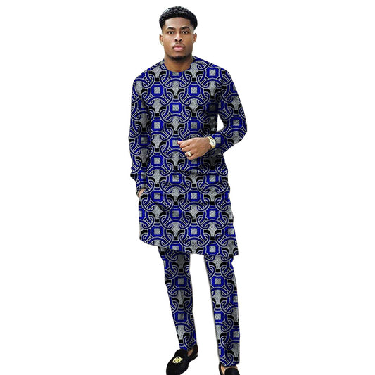 African clothing men's print set shirt with trouser patchwork Ankara pant sets