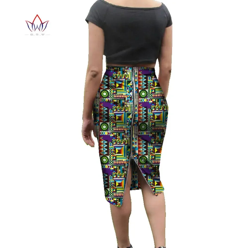 Bintarealwax African Wax Print Skirt for Women Dashiki Bazin Plus Size Lady Ski