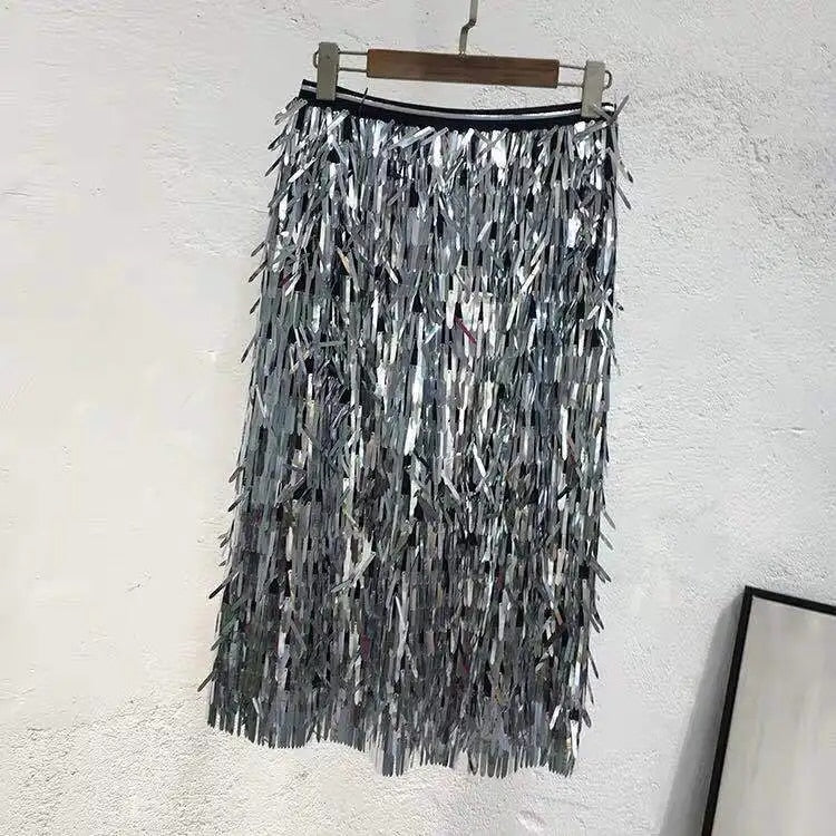 Cool super high fringe sequins pockets hip skirt skirts one pace of heavy colou