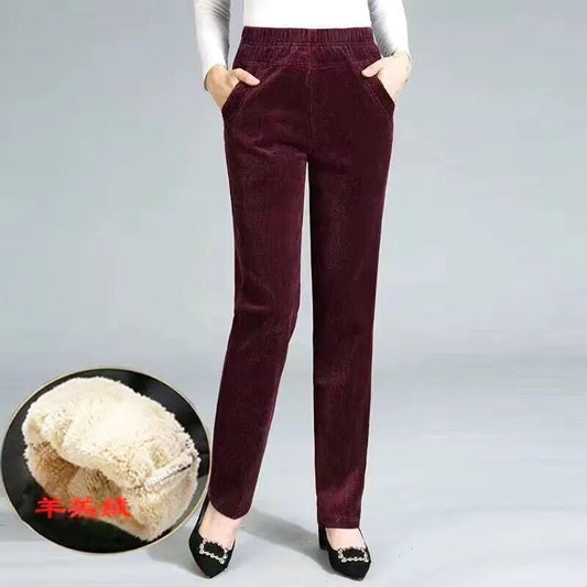 Plush Thick Casual Pants Fleece Pencil Pants Women's Corduroy Warm High Waist P