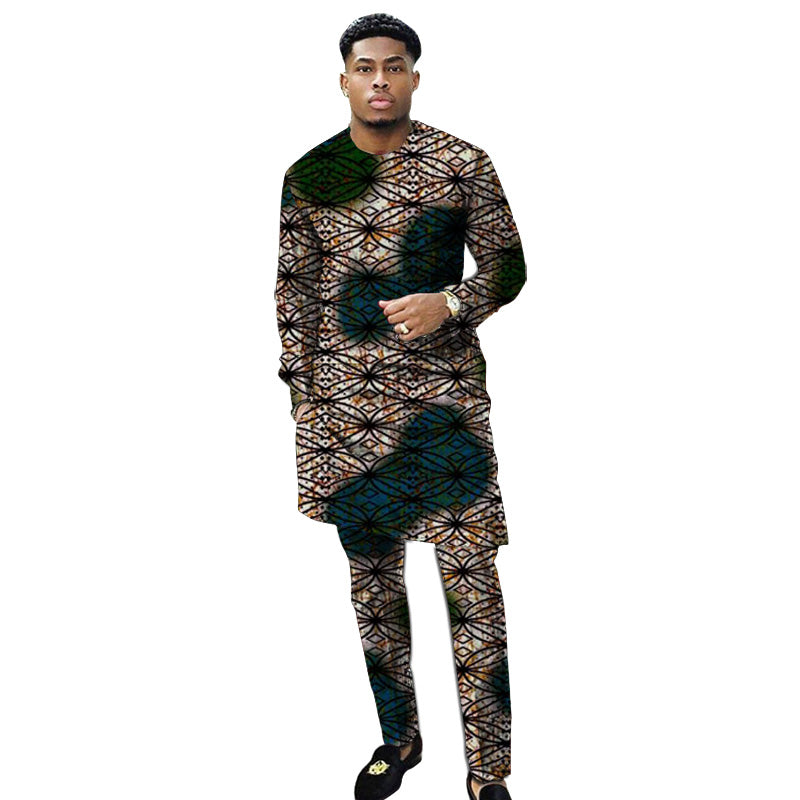 African clothing men's print set shirt with trouser patchwork Ankara pant sets