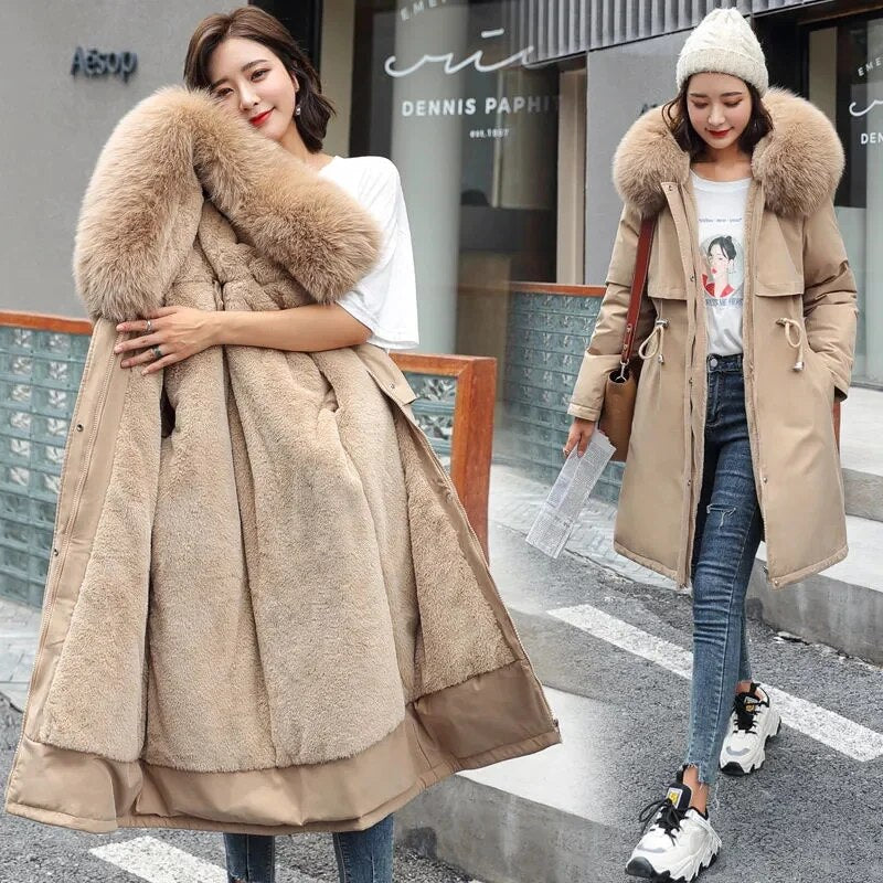 Winter Jacket 2023 New Women Parka Clothes Long Coat Wool Liner Hooded Jacket F