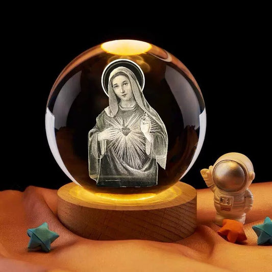 3D Virgin Mary Laser Engrave Crystal ball Colorful night light ,Religious gifts