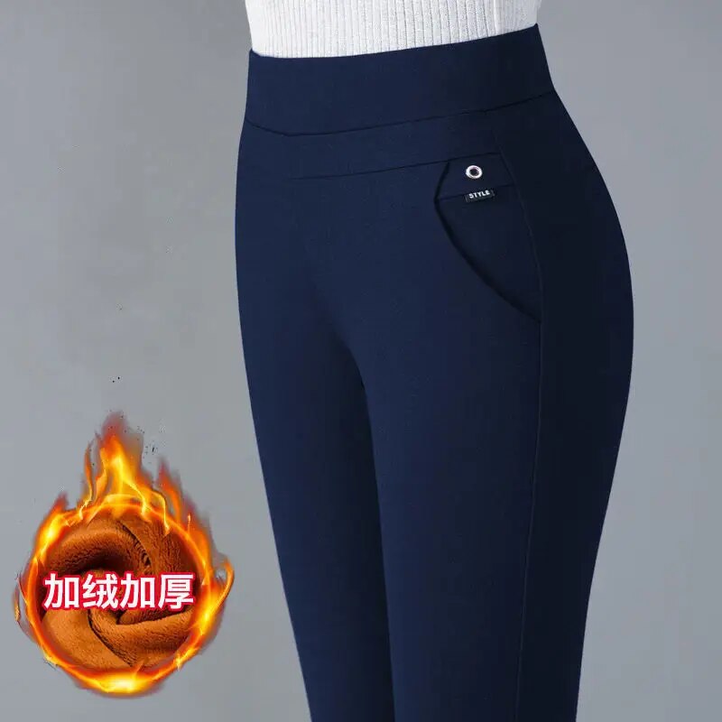 2024Spring Winter Pencil Pants Women Fleecing Thermal Strench OL Lady Skinny Th