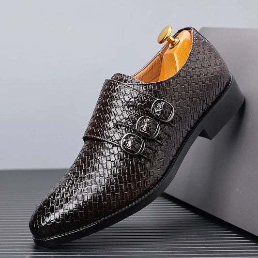 Luxury Italian Men Dress Shoes Fashion Metal Buckle Oxford Shoes for Men Busine