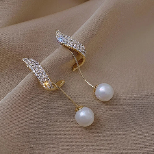 Trend Simulation Pearl Long Earrings Female Moon Star Flower Rhinestone Wedding