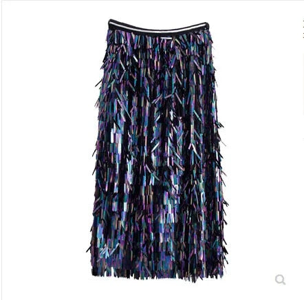 Cool super high fringe sequins pockets hip skirt skirts one pace of heavy colou