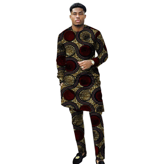 African clothing men's print set shirt with trouser patchwork Ankara pant sets