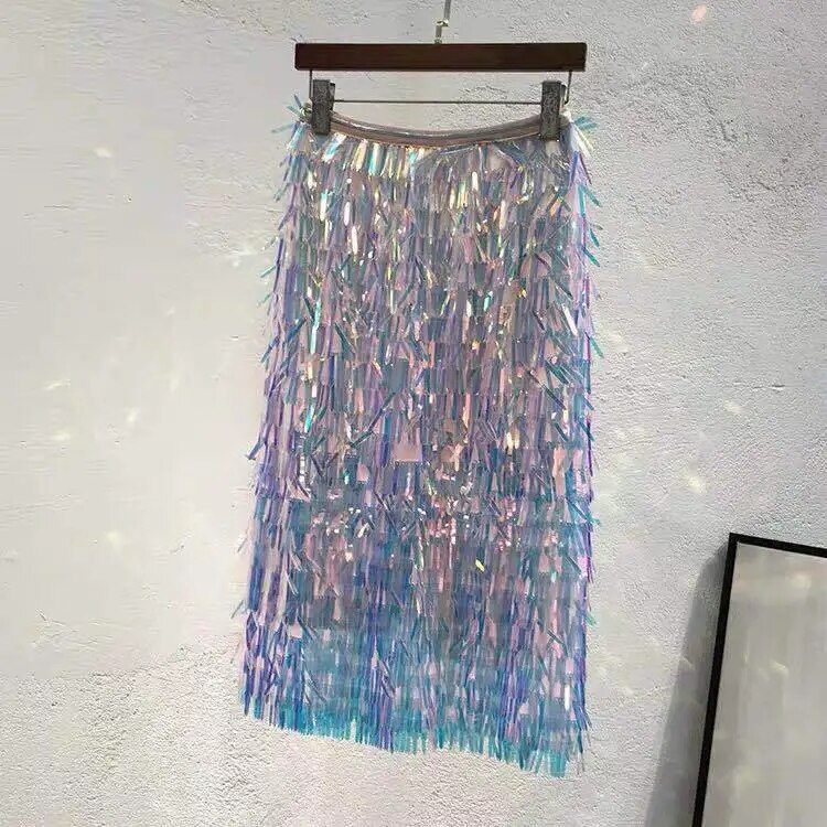 Cool super high fringe sequins pockets hip skirt skirts one pace of heavy colou