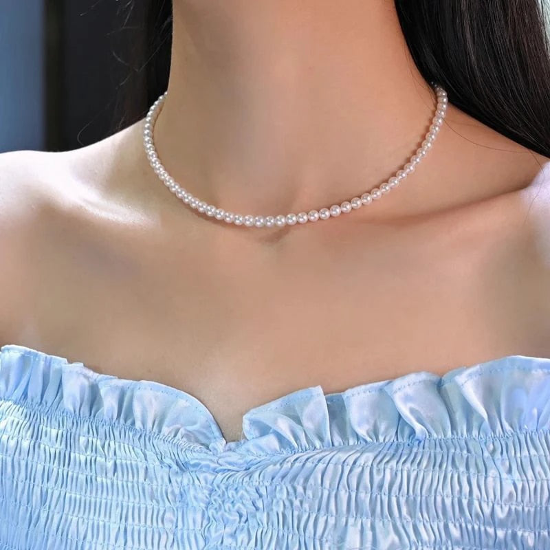 Classic Elegant White Pearl Chokers Necklace For Women Men Wedding Banquet Neck