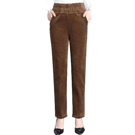 Plush Thick Casual Pants Fleece Pencil Pants Women's Corduroy Warm High Waist P