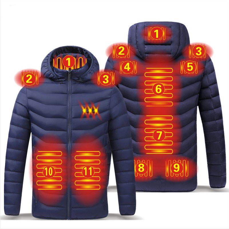 2021 NWE Men Winter Warm USB Heating Jackets Smart Thermostat Pure Color Hooded