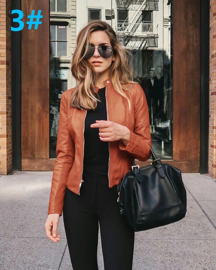 2023 Autumn/Winter Women's Fashion Fake Leather PU Suit Small Coat Cool Solid C