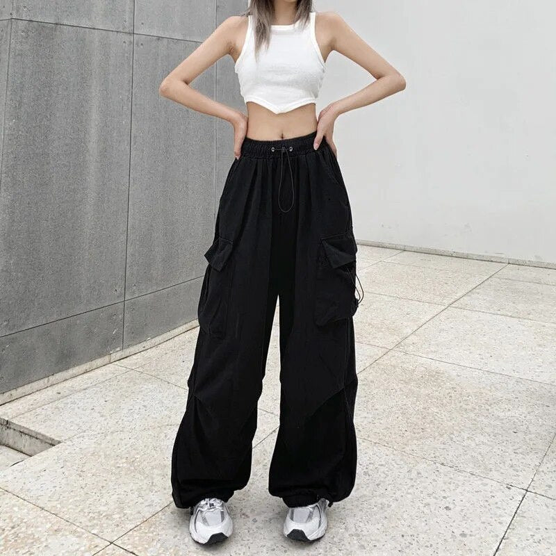 Women Y2K Cargo Pants Casual High Waisted Breathable Baggy Sweatpant Kpop Wide