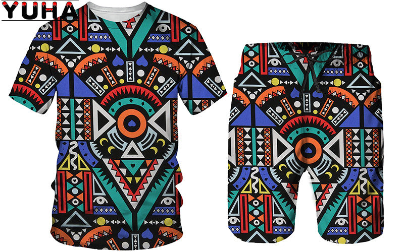 YUHA,African 3D Print Women's/Men's T-shirts Sets Africa Dashiki Menâ€™s Tracksui