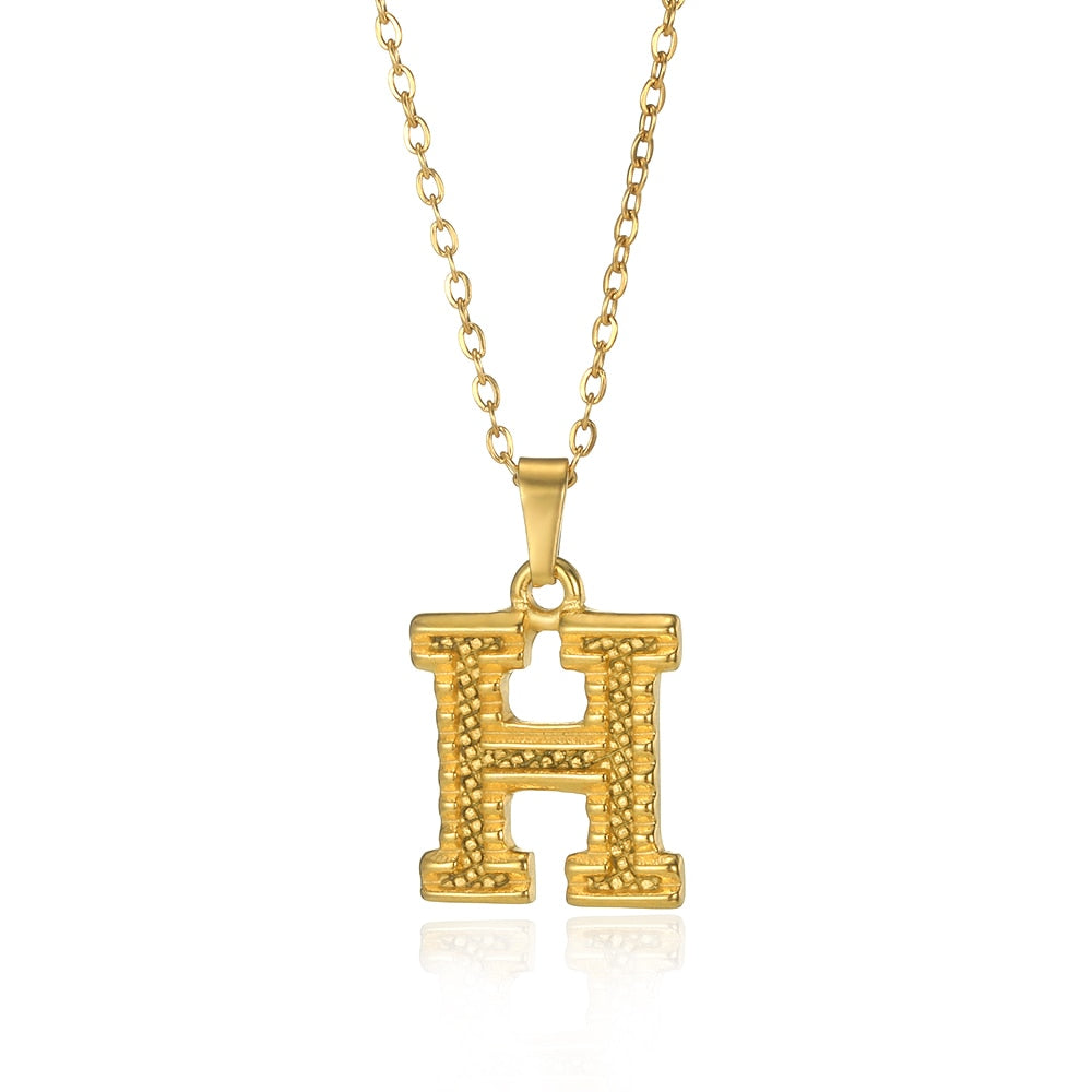 Stainless Steel Initial Necklaces For Women Men Gold Color Letter Necklace Pend