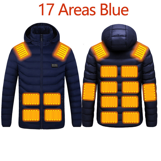 2021 NWE Men Winter Warm USB Heating Jackets Smart Thermostat Pure Color Hooded