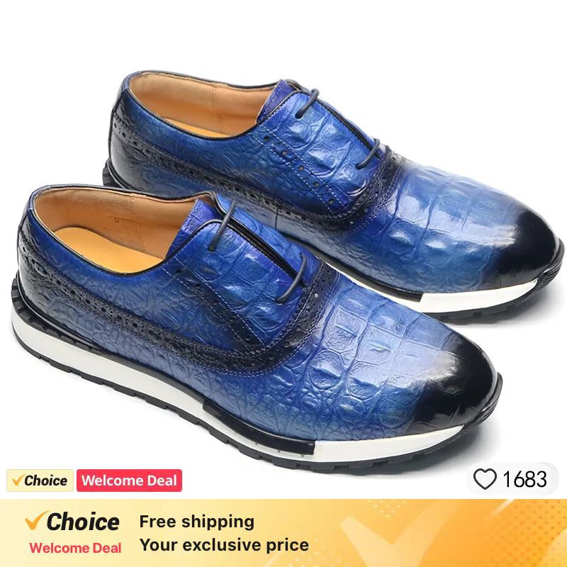 Crocodile grain Business Casual Sneaker the Shoes for Men Genuine Leather Lace