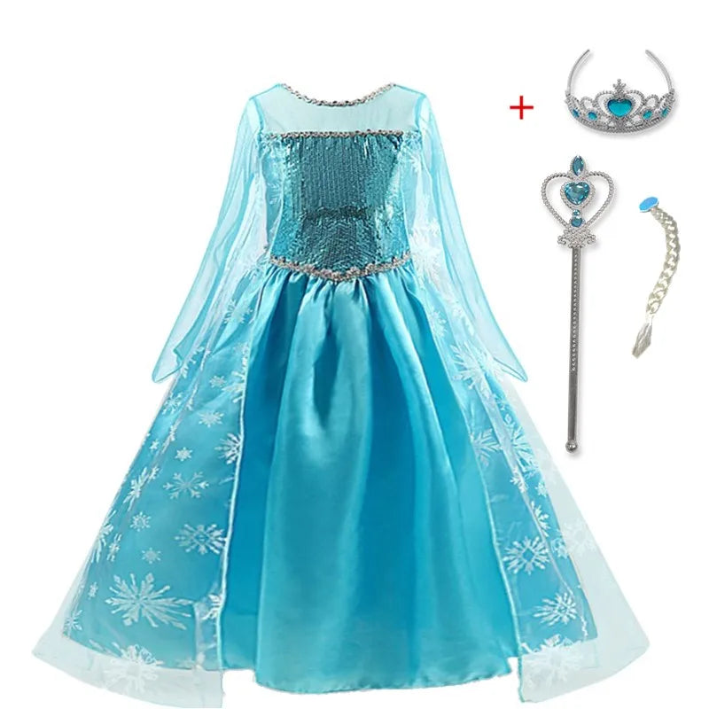 Girls Snow Queen Elsa Kids Costumes For Girl 2024 Carnival Party Prom Gown Robe