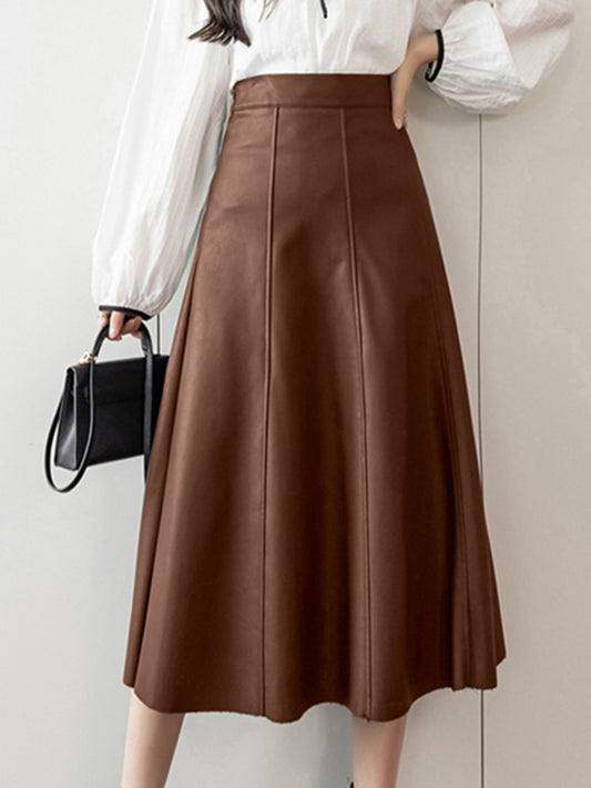 ZANZEA Long Skirt Leather Skirt Fashion High Waist Skirt Women PU Office Lady S