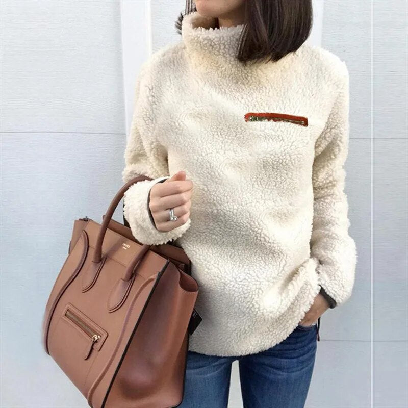 Winter Super Soft and Comfortable Solid Color Turtleneck Pullover Women's Sweat