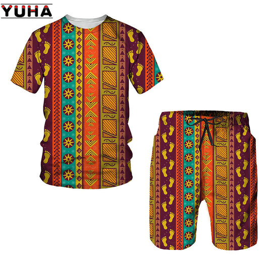 YUHA,African 3D Print Women's/Men's T-shirts Sets Africa Dashiki Menâ€™s Tracksui