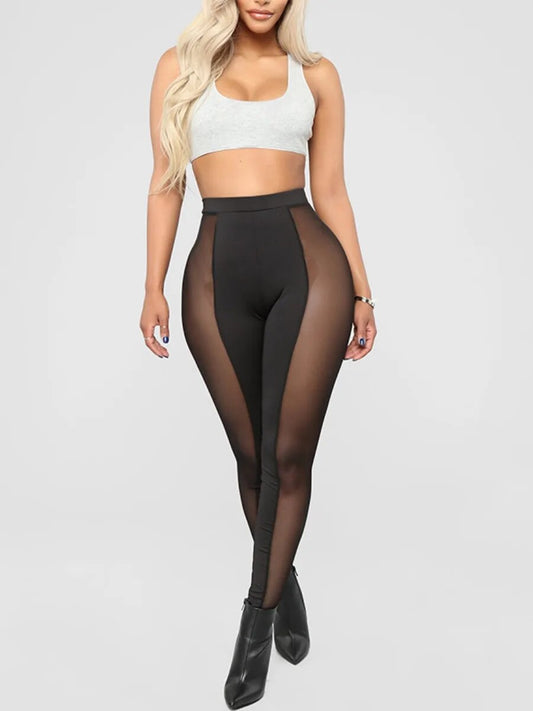 LW SXY High-waisted Side See-through Leggings Mesh Sxy Skinny Patchwork Tummy C