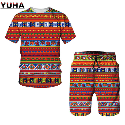 YUHA,African 3D Print Women's/Men's T-shirts Sets Africa Dashiki Menâ€™s Tracksui