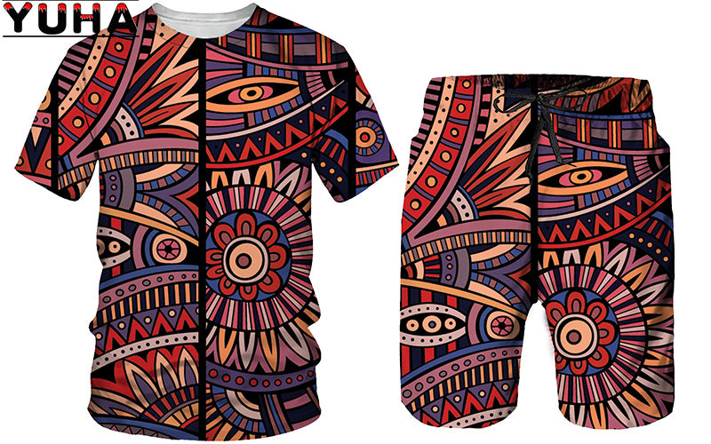 YUHA,African 3D Print Women's/Men's T-shirts Sets Africa Dashiki Menâ€™s Tracksui