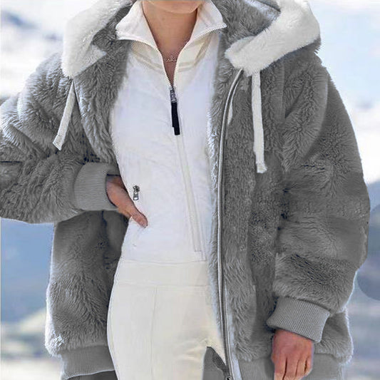 2024 Winter Fashion Women's Coat New Casual Hooded Zipper Ladies Clothes Cashme